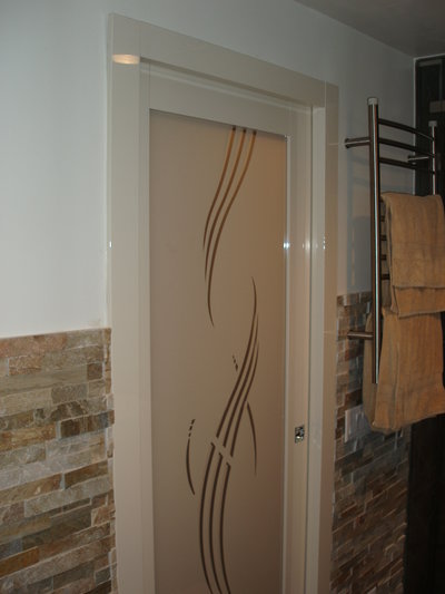 Master bath door detail.  Magic glass SERENA