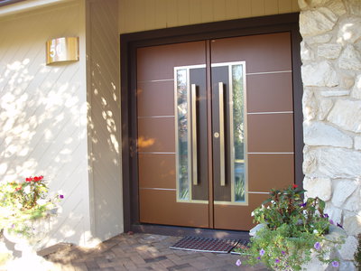 Double Front door model B33, 4" thick, high security, custom colors, glass, and hardware