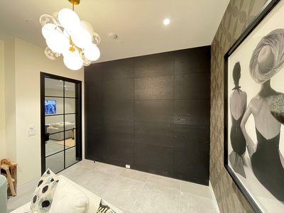 Modern Black Glass Door & Black Wall Panels West Hampton Beach, NY